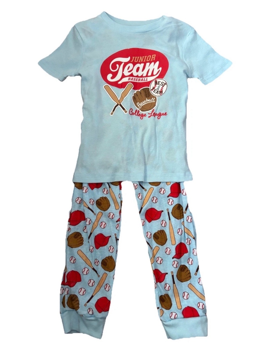 Dream Big Boys Light Blue Baseball Themed Short Sleeve Pajama Set - 6X